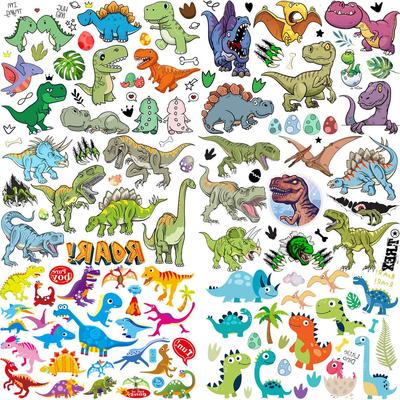 6 listů Dočasná tetování 3D dinosaura pro děti Chlapci Potřeby na párty Nálepka na tetování Flash Birthday Falešný T-Rex Dino Tetovací sady