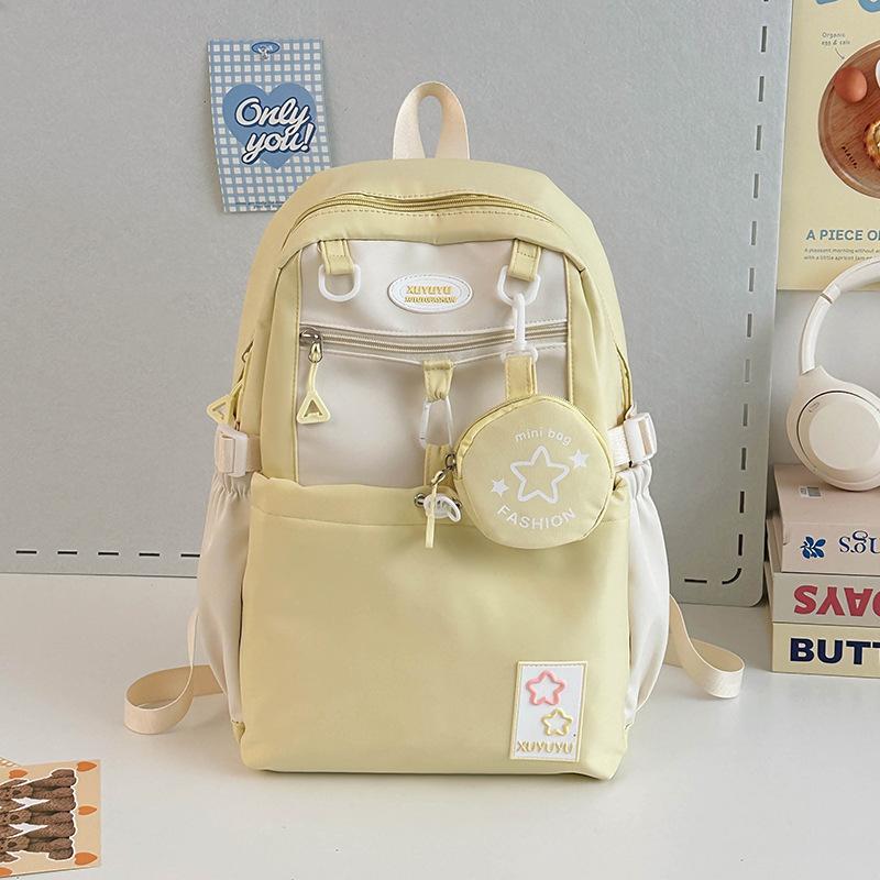 Schoolbag Cream Wind Campus Middle and High School Schoolbag Versatile Large Capacity Color Matching Leisure Ridge Backpack Travel Going Backpack