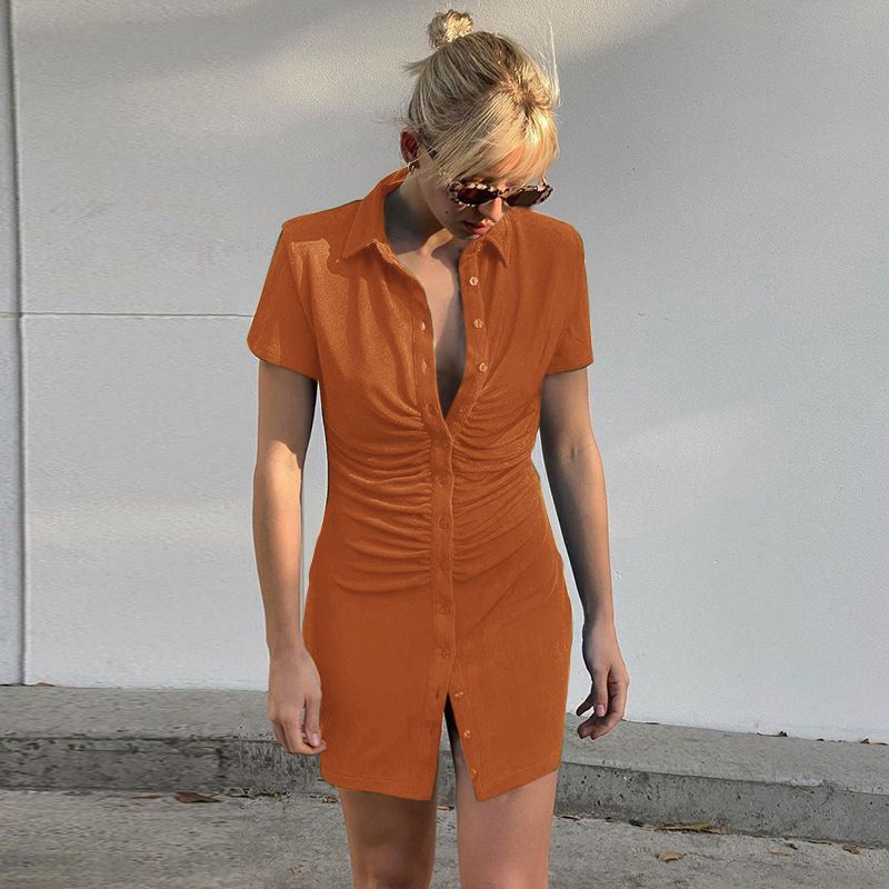 

Temperament Sexy Gathered Short Sleeve Dress Sexy Short Sleeve Dress Female Orange XL