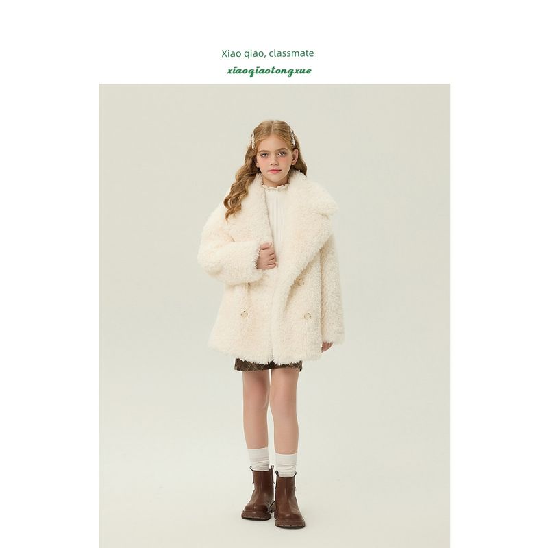 Children's Fur Outwear 2025 Autumn and Winter New Style Girls' Imitation Lamb Wool Little Girl's Fur Outwear Mid-Length Korean Style
