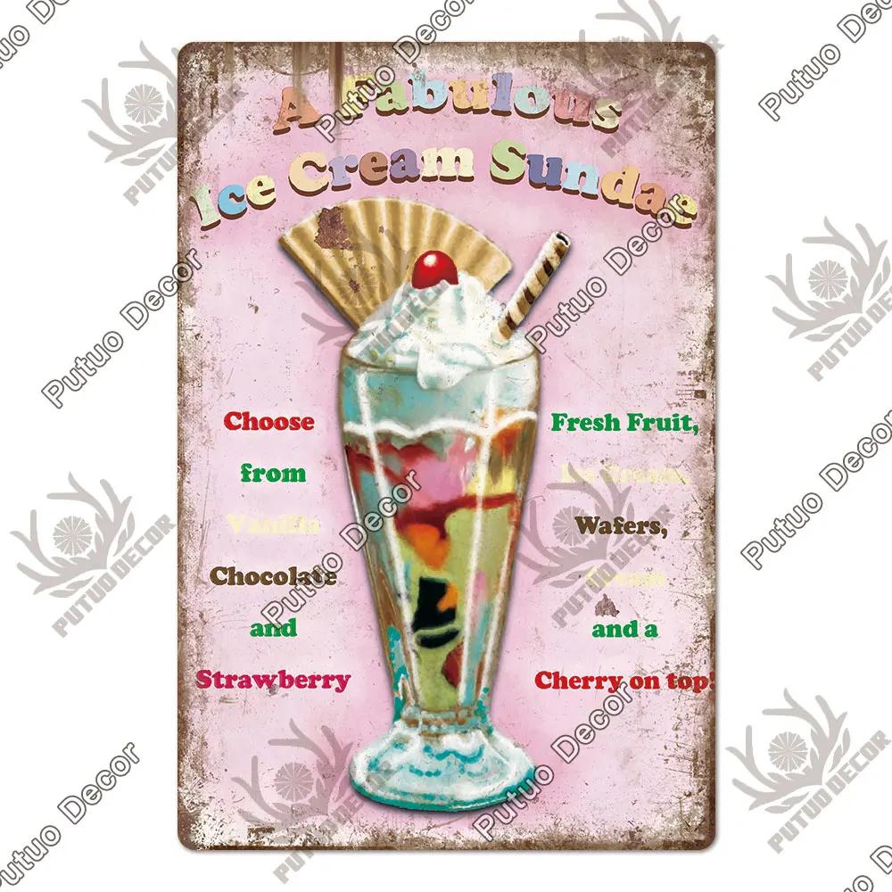 Summer Dessert Sign Vintage Tin Poster Metal Sign Metal Plate Retro Style Wall Decor Kitchen Cafe Home Decoration