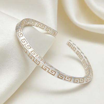 Pulseira Feminina de Ouro 18K com Padrão Étnico da Grande Muralha - Moderna, Aço Titânio Antidescoloração