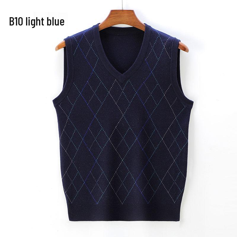 Gilet in Maglia da Uomo con Scollo a V - Spesso, Senza Maniche, Ideale per Mezza Età e Anziani, Perfetto per Autunno e Inverno