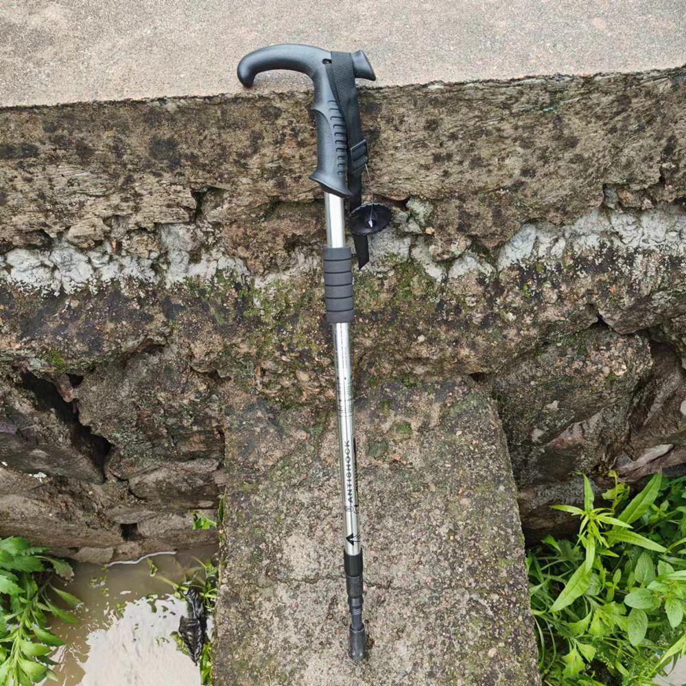 Ultra-Light Aluminum Alloy Mountaineering Trekking Pole with Shock-Absorbing Technology - Curved and Straight Handle, Telescopic Crutch