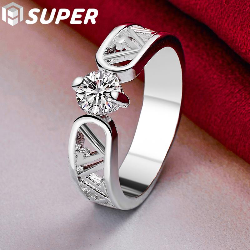 Bijuterii inel rotund AAA zirconiu cu litera V din argint 925