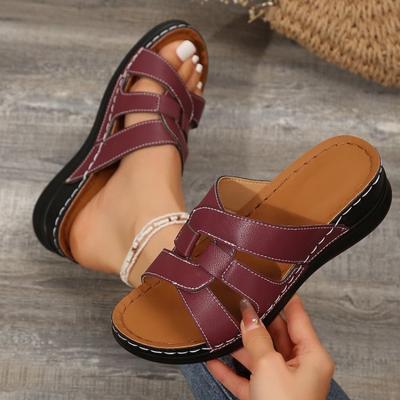 Damenmode Dicke Sohle Keilabsatz Pantoletten Sommer Knöchelriemen Pantoletten Frau Leichtgewicht Rutschfest Outdoor Plateau Lässige Sandalen