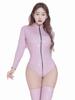 Sexy Women PVC Glossy Shiny High Cut Bodysuit Bandage Leotard Dance Wear Long Sleeve PU Latex Cosplay Maid Tight Catsuit