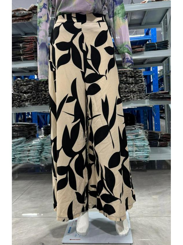 Women's 2026 Summer Chiffon Leaf Print High Waist Wide Leg Pants