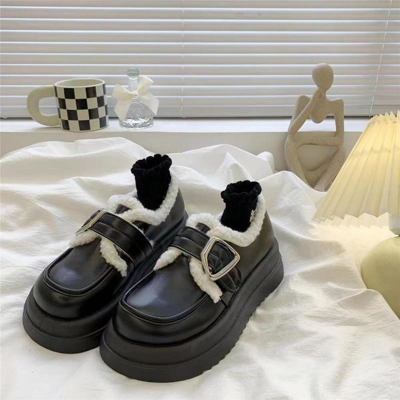 

Fashion New Winter Fashionable Round-toe Thick-soled Casual High-heeled Shoes Comfortable and Warm Short Plush Buckle Women s Boots 35 чёрный