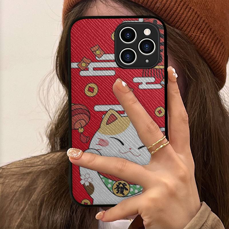 Custodia per telefono Gatto Fortunato Custodia rigida in pelle per iPhone 11 12 13 Mini Pro Max 8 7 Plus SE 2020 X XR XS Coque