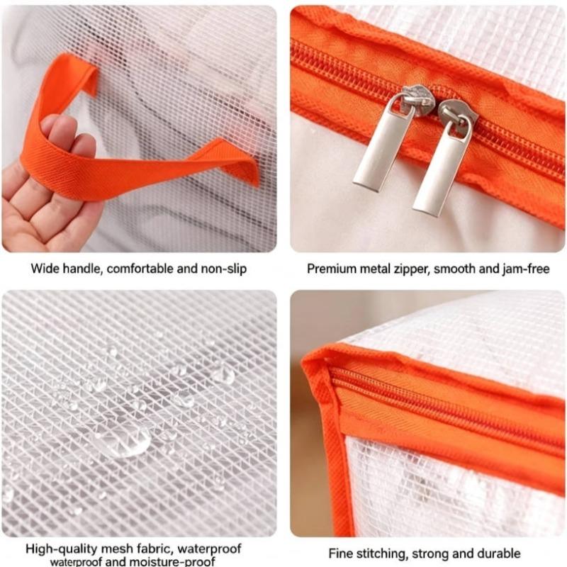 Extra Large Clothes Storage Bag Transparent Heavy Duty Reinforced Handle Foldable Zipper Moving Tote for Quilt Blanket Bedding
