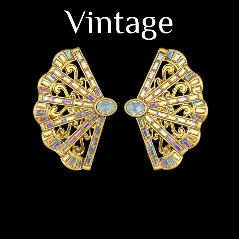 Vintage Heavy Industries  Fully Inlaid Electroplated Genuine Gold Exudes An Elegant Chinese Style Fan With Earrings Available In Two Colors