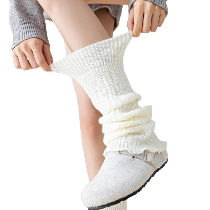 Flap Rhombus Twist Vertical Pattern Medium Tube Leg Guard Leg Cover Women'S Autumn And Winter Stacking Socks Cover Knitted Thick Lace Calf Socks