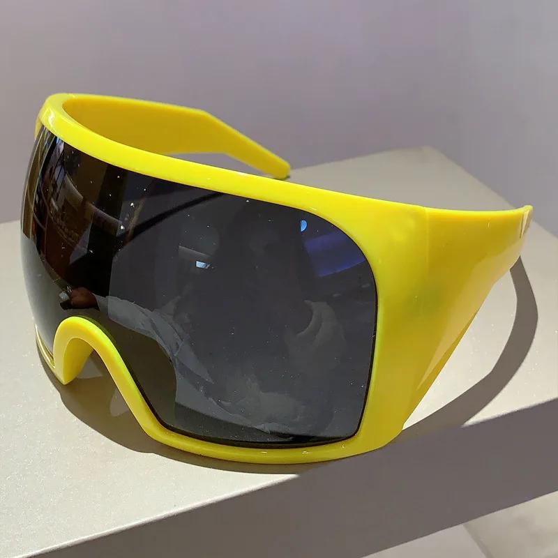 Óculos de Sol Wrap Oversized com Armação Grande Y2K Para Mulheres Para Homens Óculos de Sol Planos Vintage Para Homens Marca de Luxo Designer Steampunk Shade yellow