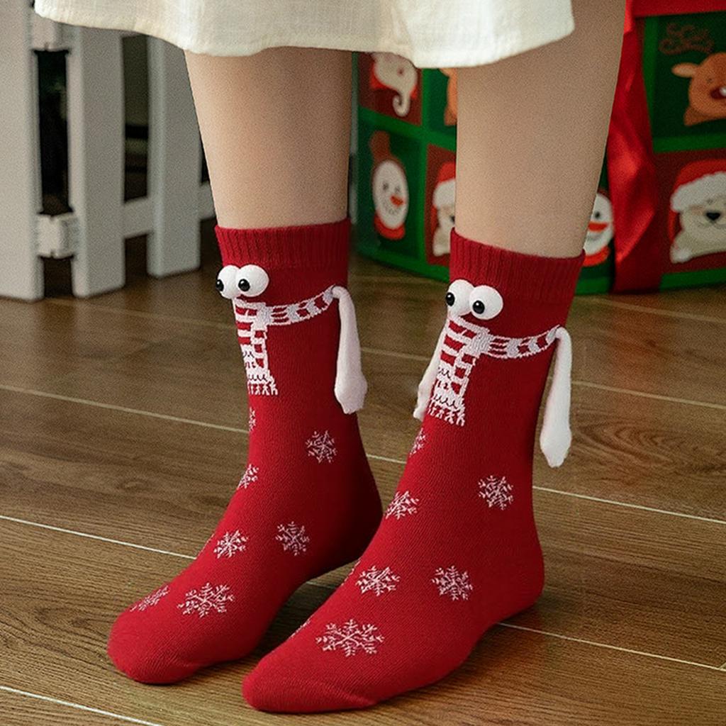 1/2 Pair Funny Christmas Socks Magnetic BigEyes Holding Hands Stockings Couples Personality Midtube Sock Teens Friends Xmas Gift