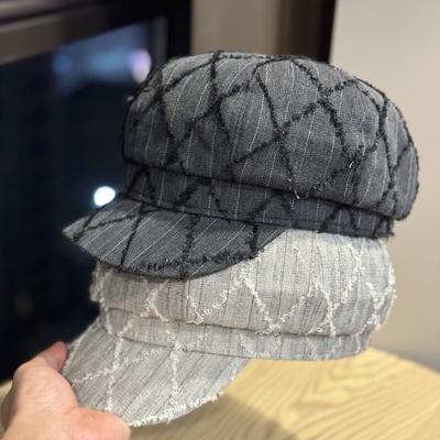 Octagonal Hat for Women Autumn Retro Diamond Plaid Beret Versatile Painter's Hat Slimming Down The Face