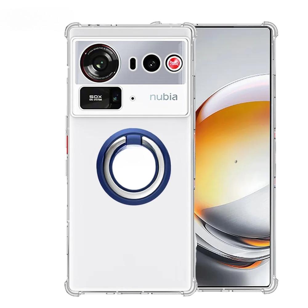 Magnetic Ring Stand Holder Case For ZTE Nubia Z80 Ultra NX741J 5G Transparent Soft Silicone Shockproof Cover For Nubia Z80 Ultra