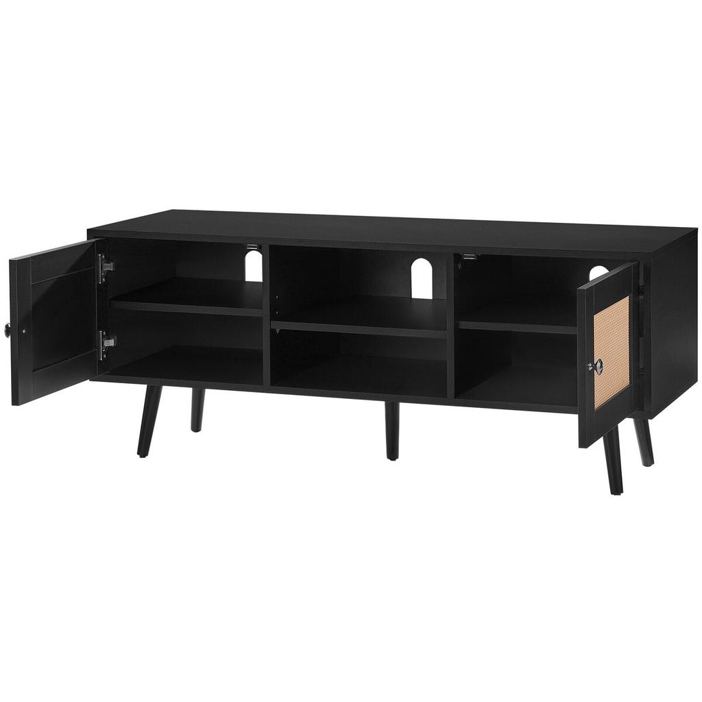 Rattan TV Stand, Boho TV Cabinet for 55 Inch TV, Mid Century Modern TV Stand, Rattan TV Console with Adjustable Shelfs for Living Room, Media Room,