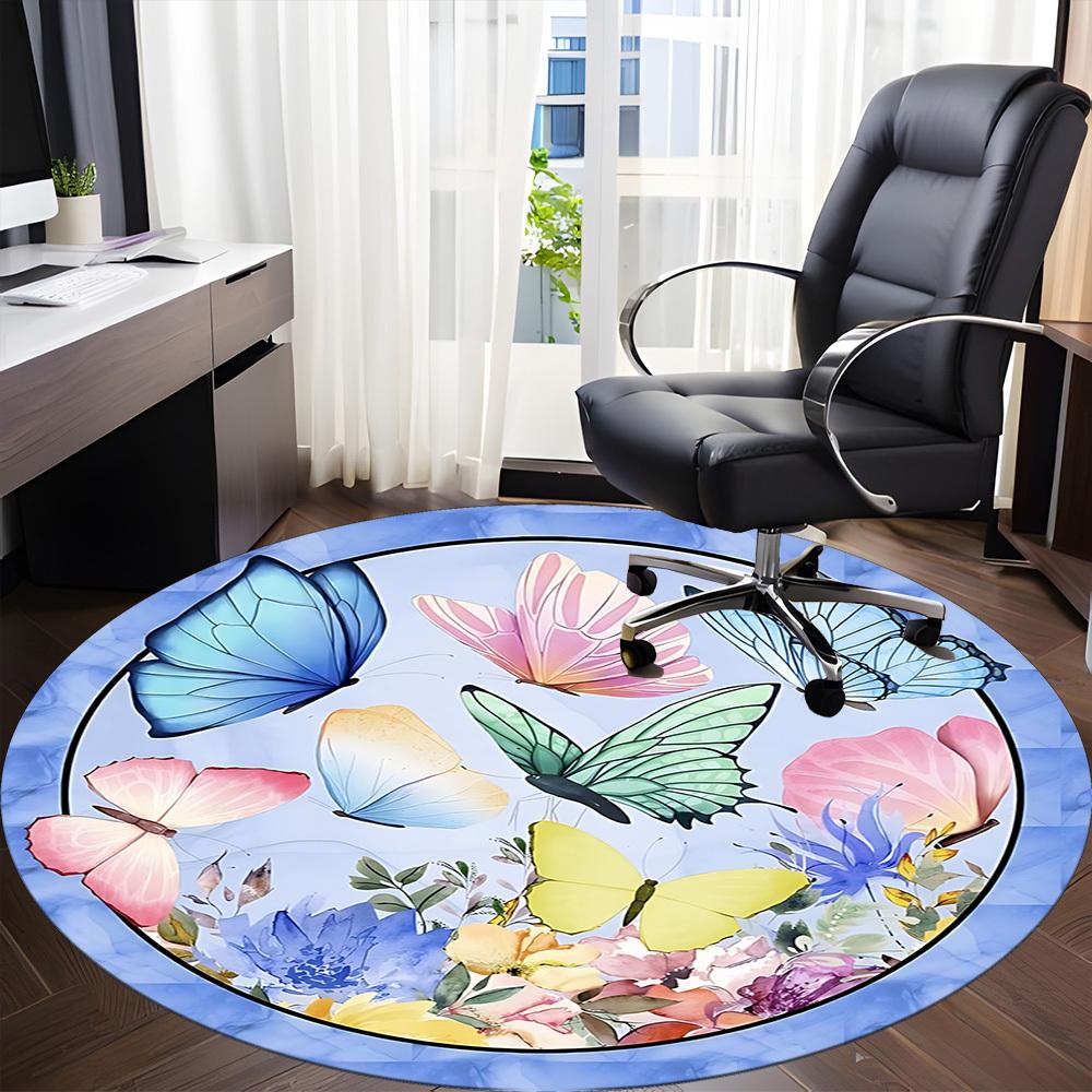 1pc Butterfly Floral Pattern Carpet for Office Non Slip, Round Carpet, Soft & Comfortable, Carpet for Office, Lightweight Round Floor Mat