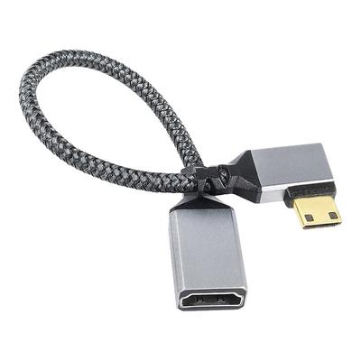 SUNROZ 4K Mini HDMI Male To HDMI 2.0 Female Gray Aluminum Braided Adapter Cable, 20 Cm (To the Right) (A486500)