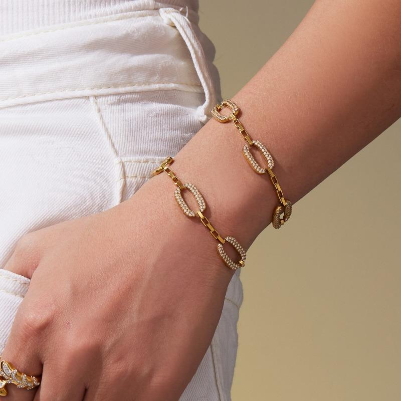 Mili High-quality Rectangular Full Diamond Zircon Handmade Assembled Earrings, Bracelet, and Choker Necklace - 18k Gold Plated Jewelry