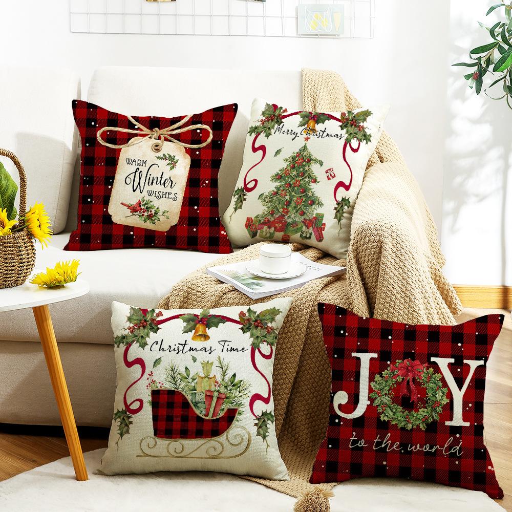 Christmas Digital Printed Christmas Tree Classic Red and Black Plaid Christmas Style Home Sofa Decoration Cushion Cushion
