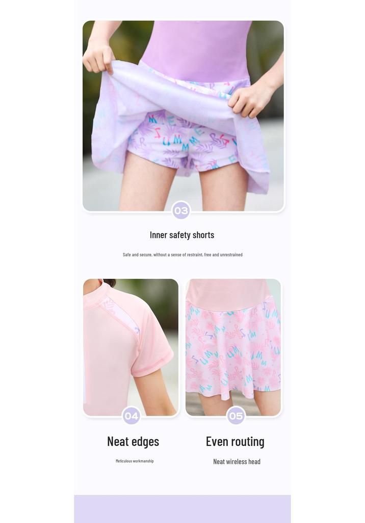 Princess Style Girls' UV Protection Quick-Dry Cute Short-Sleeve Swimsuit Jumpsuit