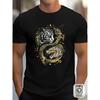 Men'S T-Shirt Featuring 100% Fabric With A Yin Yang Design Of A Tiger And Dragon. This Black And Golden Retro Asian Style Shirt Has Short Sleeves And