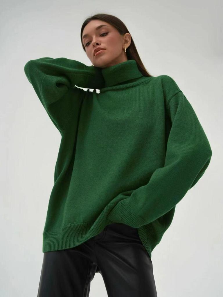 Übergroßer Halboberteil-Pullover im europäischen Stil in Unifarben für Herbst und Winter