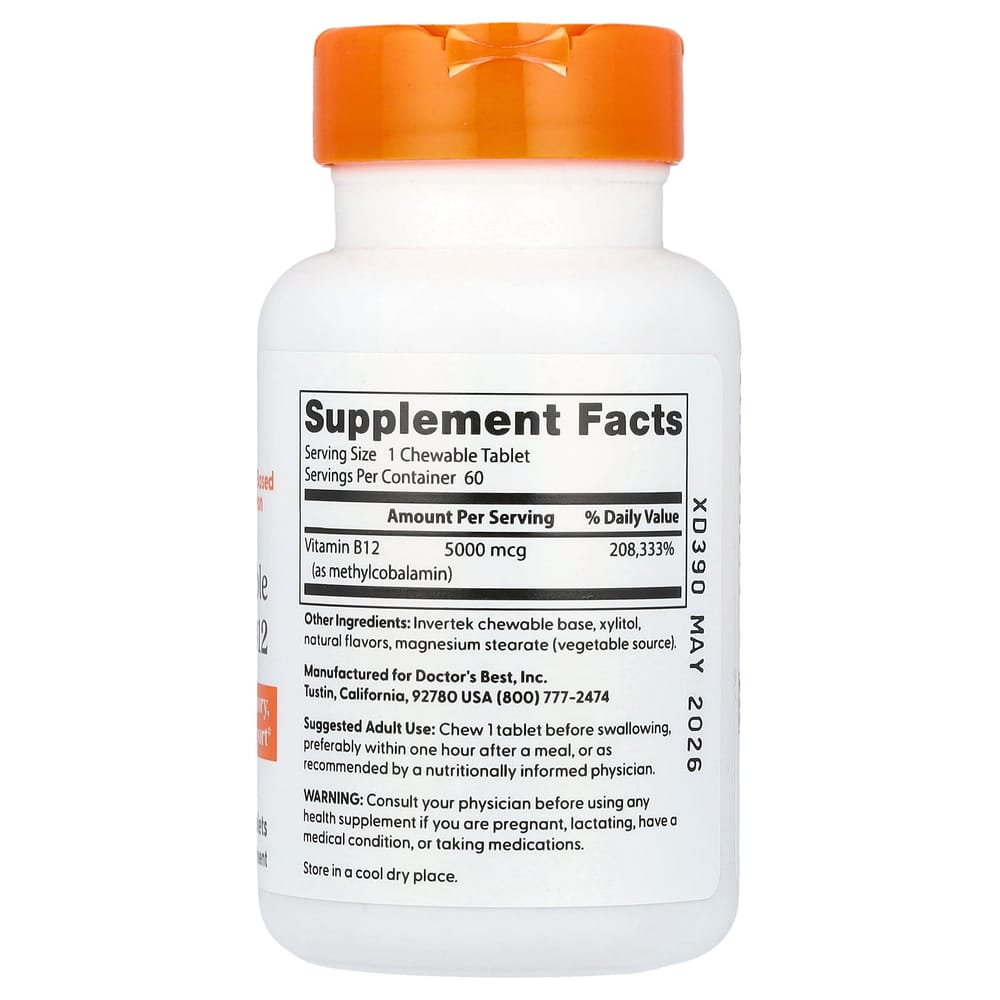 Doctor's Best Chewable Fully Active B12 Mixed Berry 5000mcg 60 Tablets