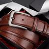 Herrebelte i lær - Spenne med metalltekstur, Klassisk brun formell/casual dobbel bruk - Ideell gave til menn, Slitesterkt og lett å rengjøre, Metallfinish på spennen
