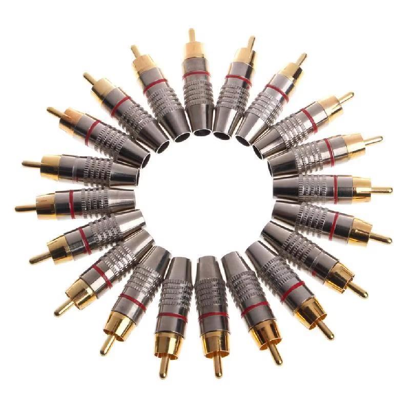 10pcs RCA Male Plug Audio Video Cable Speaker Connector Lockable Adjustable Gold Plate Audio Plug Rca Male Plug 45mm