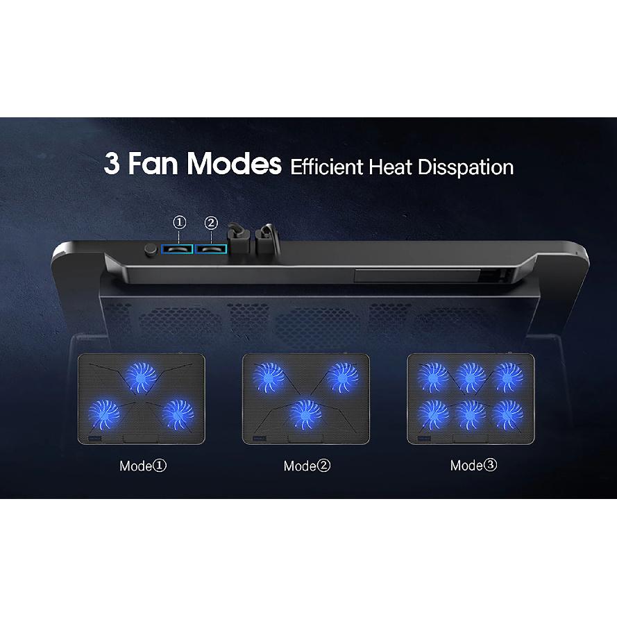 Coolcold 15,6-17,3 Zoll Laptop-Kühlpad mit 6 leisen Lüftern, 7-stufig einstellbare Windgeschwindigkeit, Laptop-Kühler mit Handyhalter