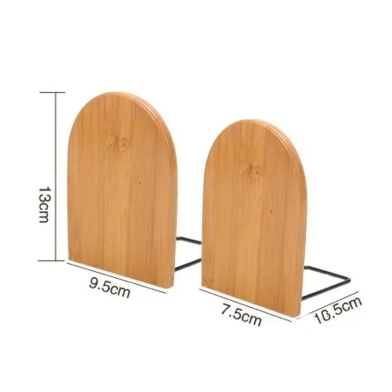Convenient Wood Iron Book End Shelf Desktop Bookend Holder Supplies Accessory Stationery Bookends for Magazine Simple Style