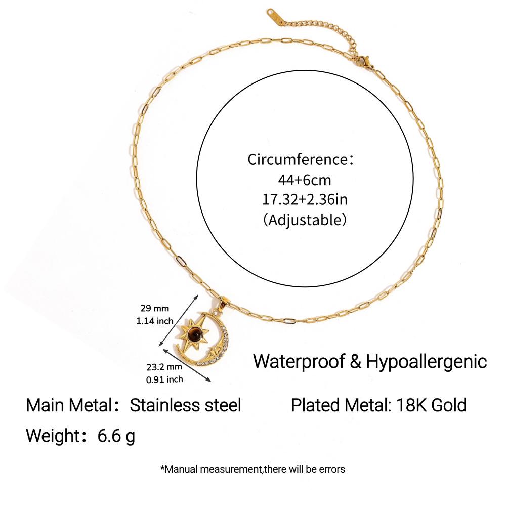 Yingtai 18k Gold Stainless/Titanium Steel Necklace: Summer Star, Moon & Sun Design, High-Quality Polished Finish for Women.