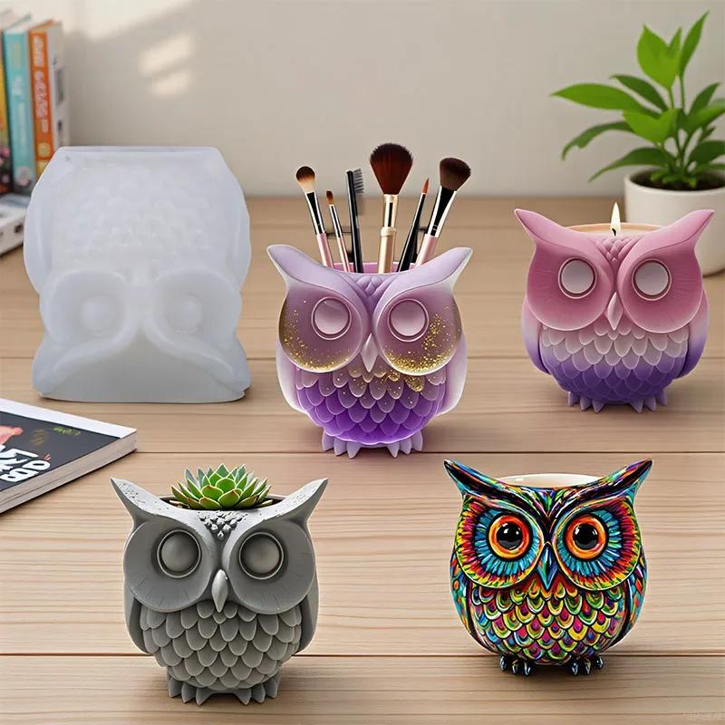 2026 Latest Models Owl Silicone Mold for Resin Candle Holder, DIY Plaster Cement Aroma Cup,Flower Vase Reusable Craft Decor Gift