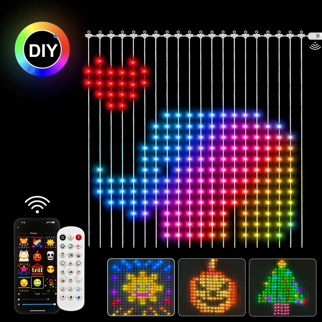 400LEDs Smart Curtain Lights Bluetooth App LED String RGB Fairy Lights DIY Music Change Display for Window Bedroom Decoration
