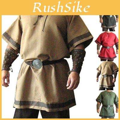 Costume Médiéval Normand Viking Tunique Top à Manches Courtes Pour Fêtes d'Halloween