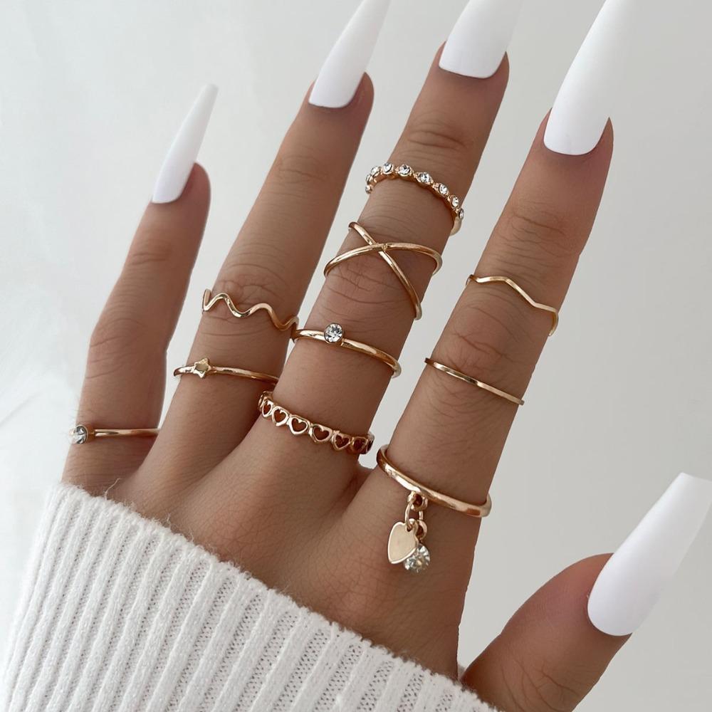 Gold/Silver Wave Joint Rings Set Alloy Love Chain Joint Ring 2024 Multi Style Ring Set Woman