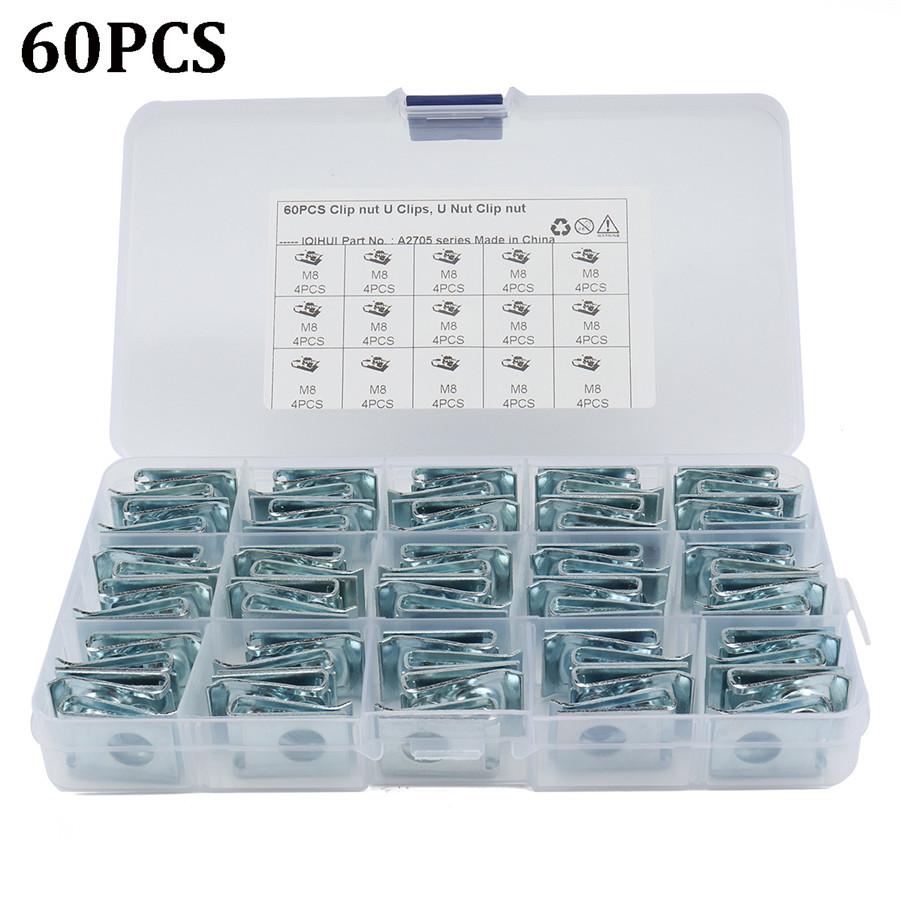60PCS M8 Stainless Steel Car Fairing Bodywork Panel U Clip Fastener Assorted Kit