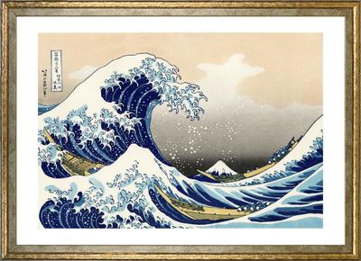 Katsushika Hokusai Plakát Pohledy na horu Velká vlna u pobřeží Velikost A3 Interiérová tapeta Malba Umělecký plakát Zlatý rám (Třicet šest Fuji, Kanagawa)