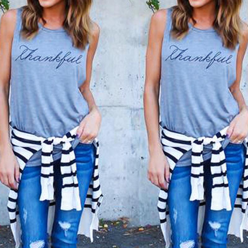 Girl Fashion Pretty Round Neck Sleeveless Vest Letter Printed Solid Color Tops