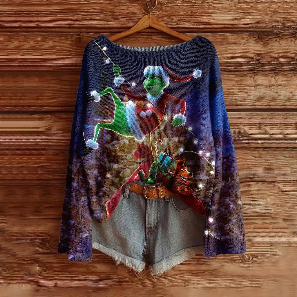 Women's Fashion Long Sleeve Christmas Snowman Snowflake Print Jacket Cardigan