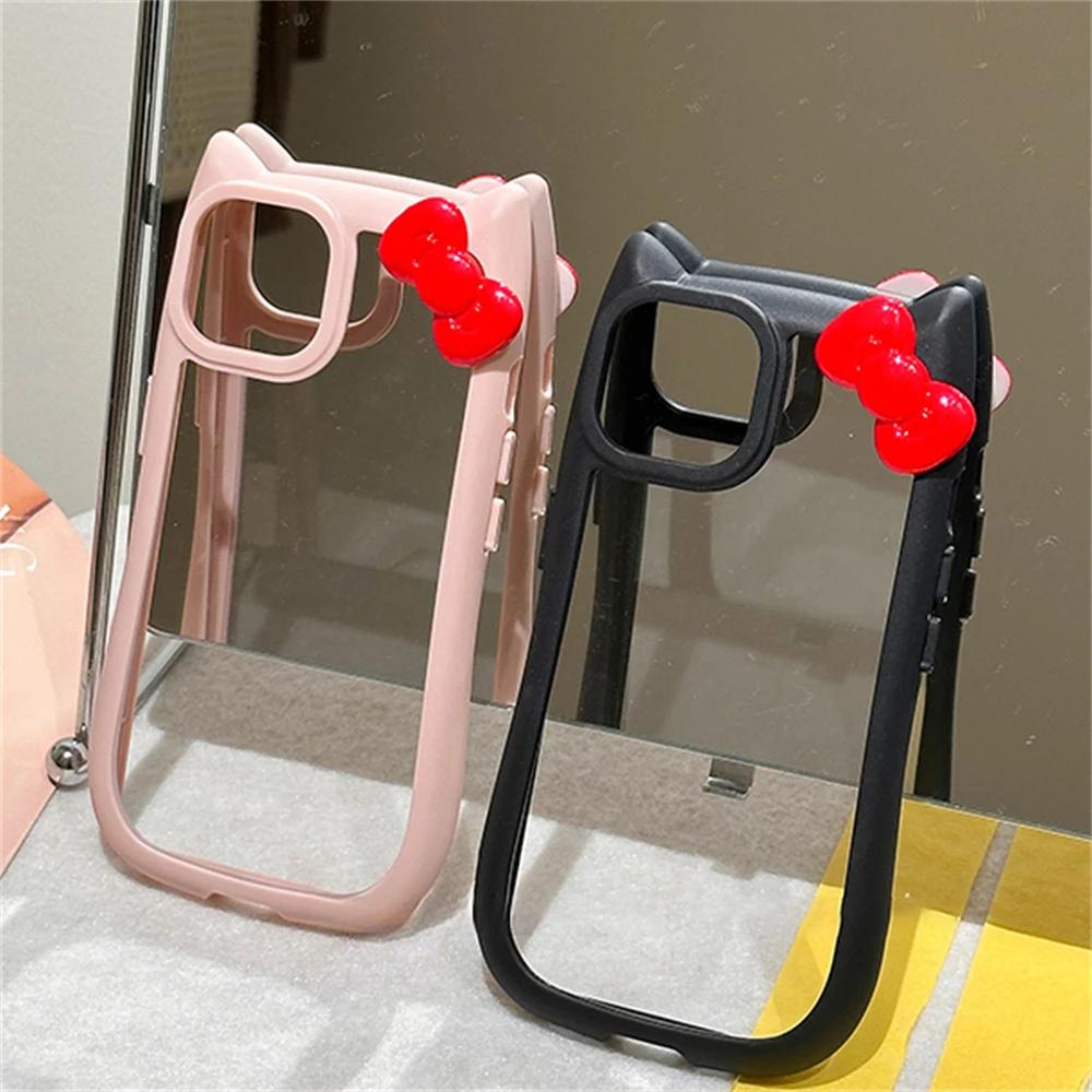 Kawaii 3D Schleife Katzenohren Klare Hülle Für iPhone 16 Pro 15 14 13 11 12 Pro Max 15 Plus X XR XS Koreanisches Süßes Mädchen Silikonhülle
