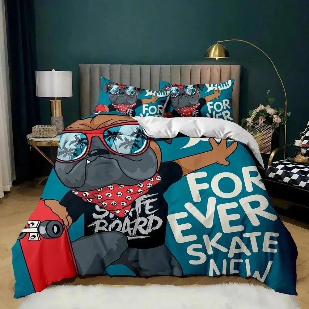 

Cartoon Skateboard Bedding Set Wolf Kids Hip Hop Skateboard Sport Queen King Cute Wild Animal Polyester Quilt Cover Set EU Single(135*200cm)3pcs