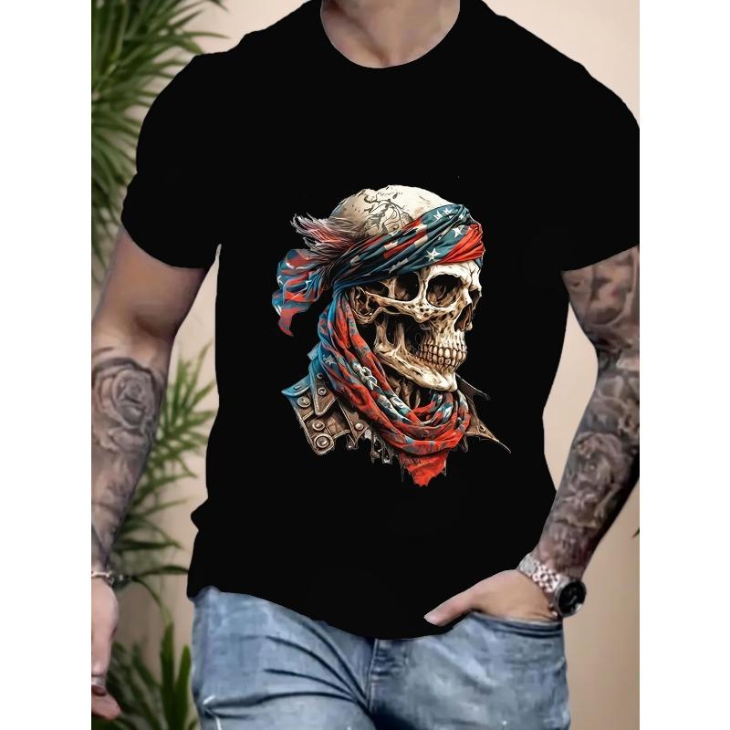 

Европейские размеры Мужская летняя новинка Футболка, с напечатанным на ней узором в виде черепа, Тренды индивидуальности, Круглый вырез, Мужская черная футболка с коротким рукавом S чёрный