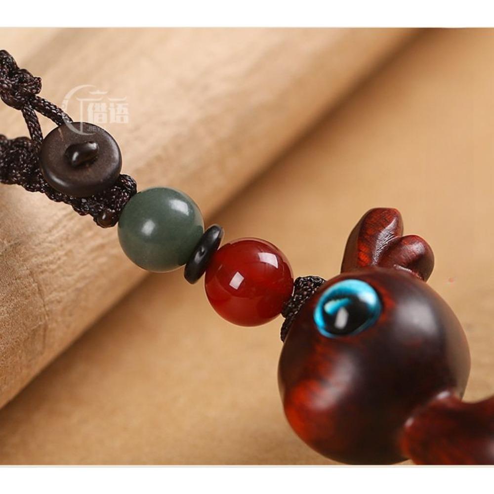 Sandalwood Deer Car Keychain, Pendant, Couple Phone Pendant, USB Disk Chain Hanger, Gift