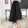 Tooxika Large Women's Pleated Polka Dot Patchwork Mid Length Chiffon Large Hem Skirt