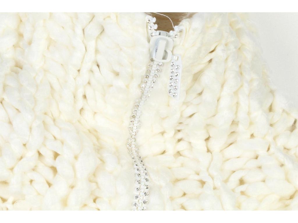 Women's Chunky Knit Zipper Cardigan: Fall/Winter Loose Handmade Sweater with Turn-Down Collar