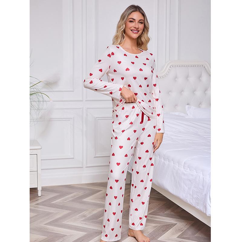 Specially for European and American pajama sets, milk silk long-sleeved trousers, loungewear, imitation cotton love women's suit printing